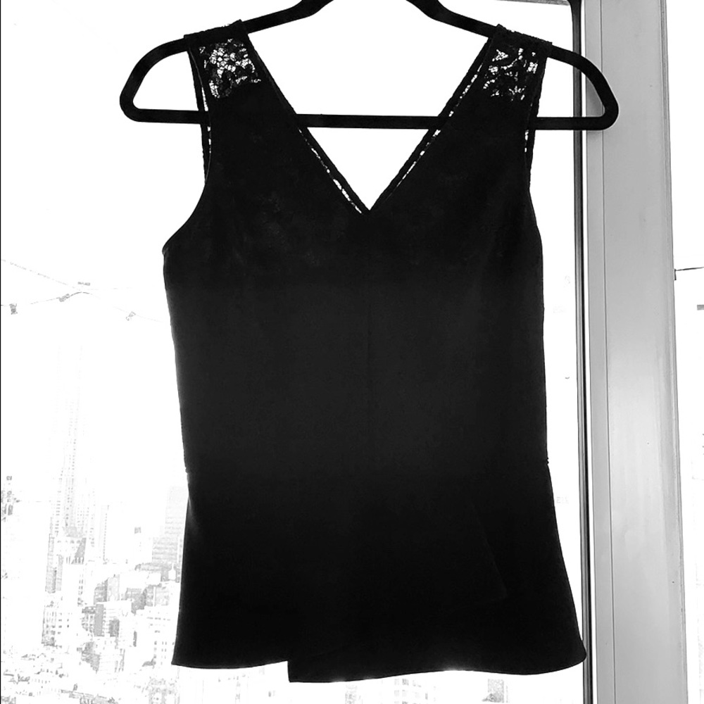 V neck black top with lace detail